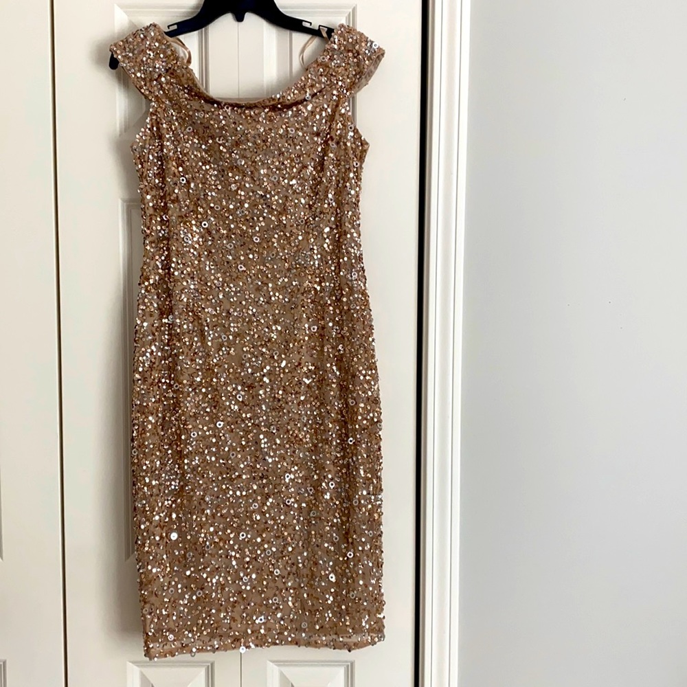 Adrianna Papell Gold sequence evening dress